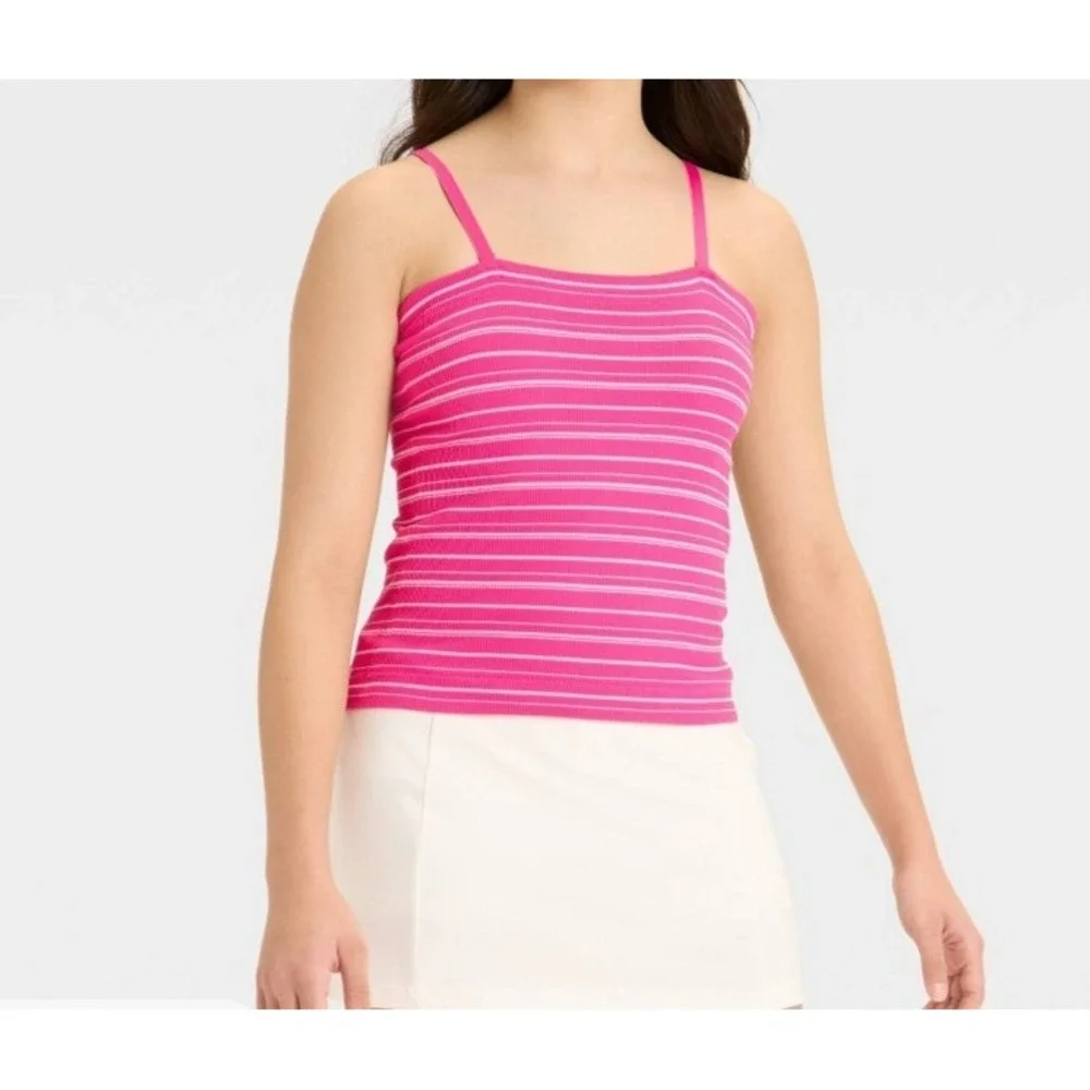 Girls' Stripe Tube Tank Top ribbed - art class™ size L 10/12 magenta pink